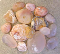 Sample photo of rough and polished very RARE Newport pink agates as found on the beach over many years of collecting!